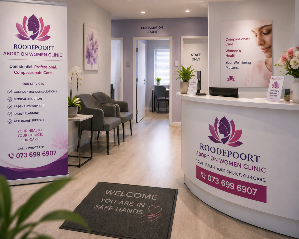 Modern reception area at Roodepoort Abortion Women Clinic offering safe, confidential medical abortion services, pregnancy support, family planning, and professional women's healthcare in Roodepoort.